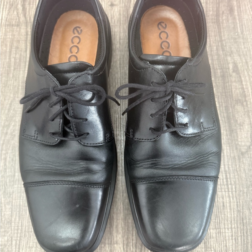 Ecco Men's Classic Black Leather Oxfords lace up square toe 45